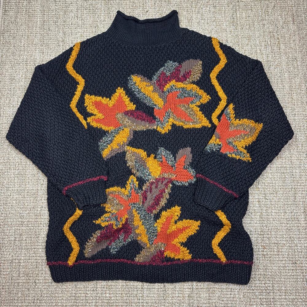 🍂 Tony Lambert Design Group Vintage Oversized Fall Foilage Sweater | S | Black